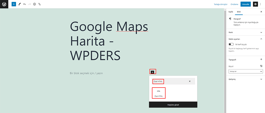 WordPress Google Maps Kodu Ekleme