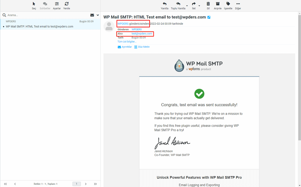 WP Mail SMTP Test Maili